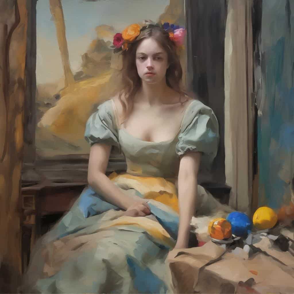 Παλίο πικάσσο, νεαρή γυναίκα με γιρλάντα λουλουδιών, τέχνη και πολιτισμός, σύγχρονη ζωγραφική, έκφραση πολιτισμικής ταυτότητας.